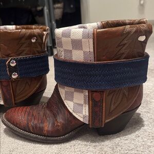 Brown and Blue Western Ankle Boots